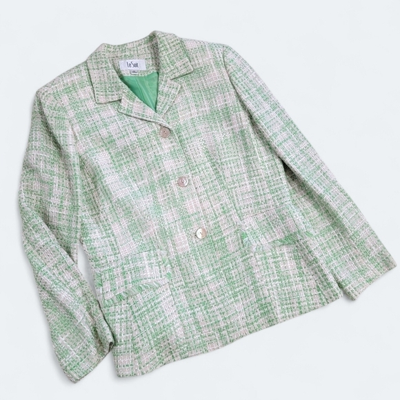 Le Suit Mint Green and Cream textured Tweed Blazer Size 10 - Picture 1 of 15